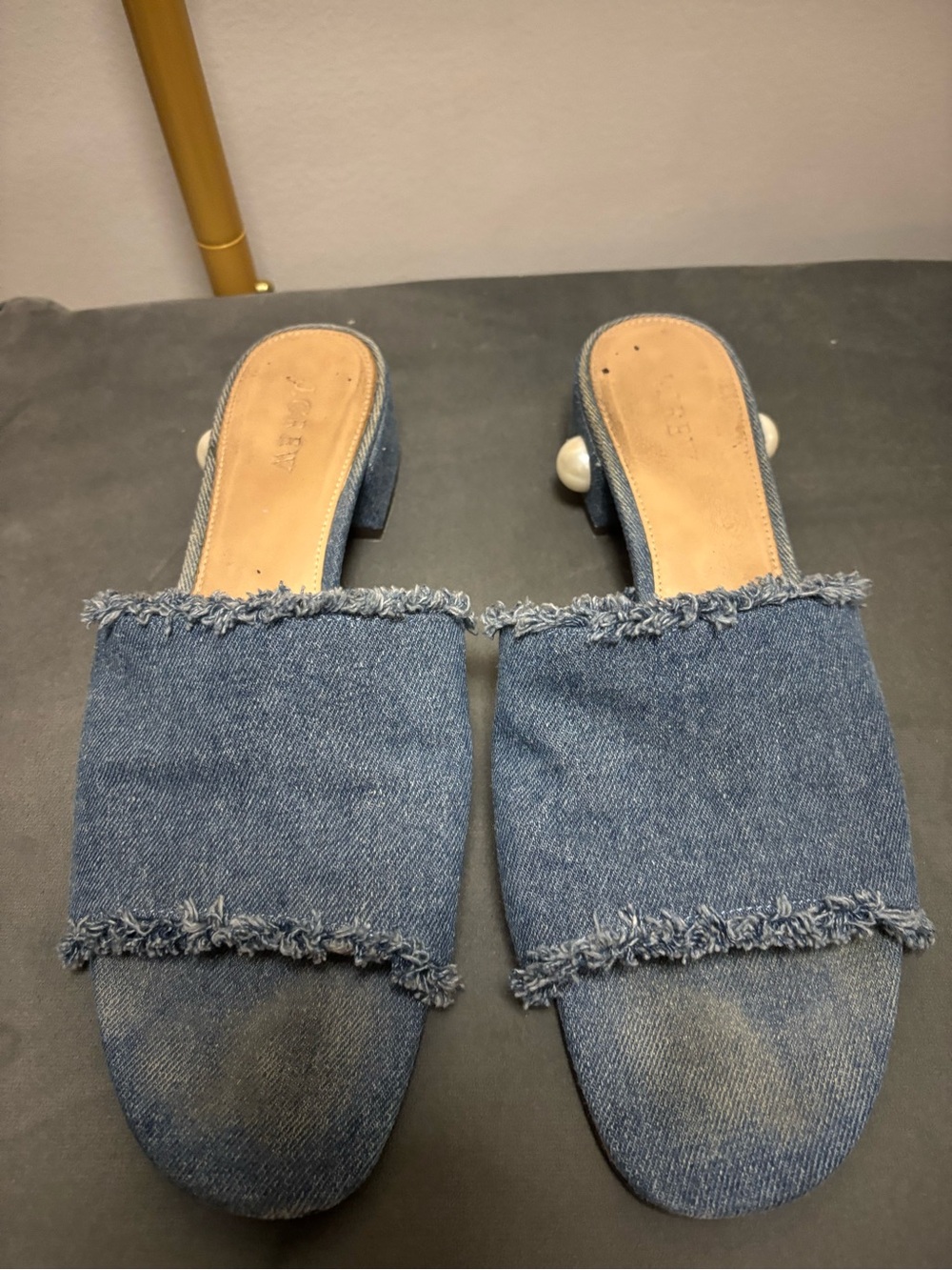 Frayed Denim Slide Mules in Blue